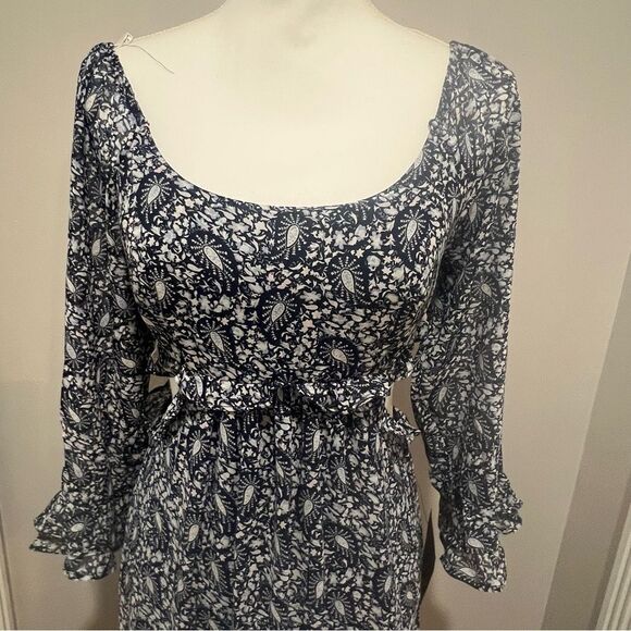 NWT Lulus Navy Blue Paisley Tiered Cutout Midi Dress women's size small - Picture 9 of 15